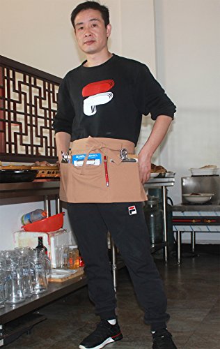 Resist water 3 big Pockets Waist Server Apron Kitchen (Khaki)