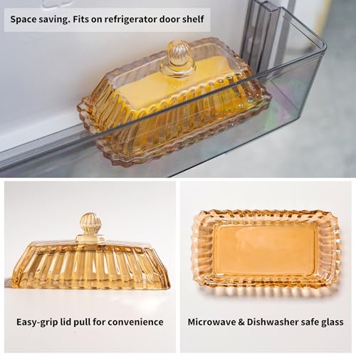 Champagne Color Glass Butter Dish with Lid for Countertop (champagne lid)