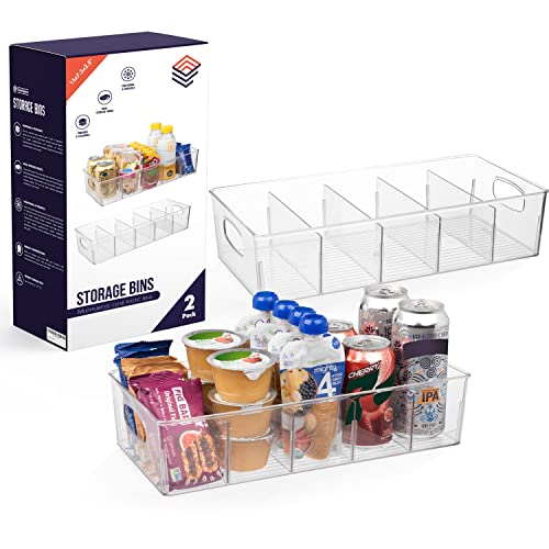 Pantry Storage Bins with Removable Dividers (15"L x 7.5"W x 3.5"H)