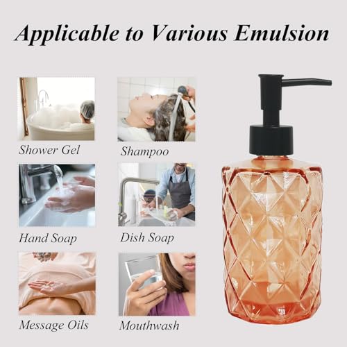 12Oz Amber Glass Soap Dispenser with Plastic Pump (Amber Diamond)