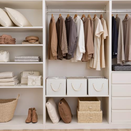 Fabric Storage Bins with Rope Handles (Extra Large / Beige, White & Ivory)