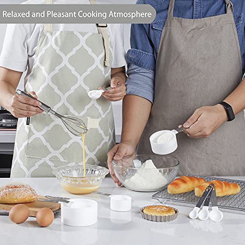 Measuring Cups and Spoons Set of Huygens Kitchen Gadgets 10 Pieces (Stainless Steel,White)