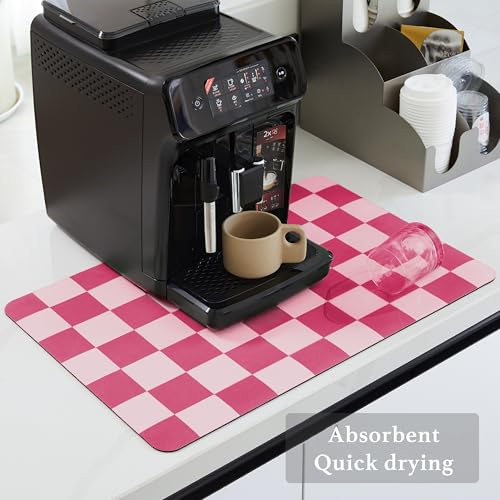 Checkered Dish Drying Mat for Kitchen Counter (Hot Pink / 24" x 16")