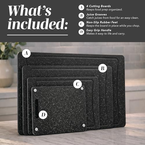 Non Slip Cutting Board Set (4 Cutting Boards / Black)