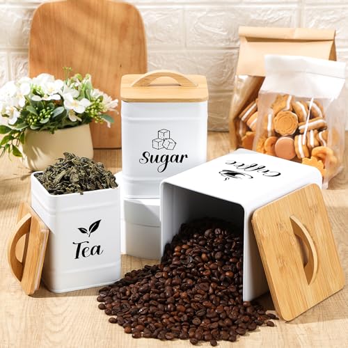 3 Set Coffee Tea Sugar Containers Kitchen Canisters (Cream)