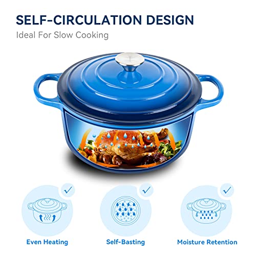 6 Quart Enameled Dutch Oven Pot with Lid (6 QT / Dark Blue)