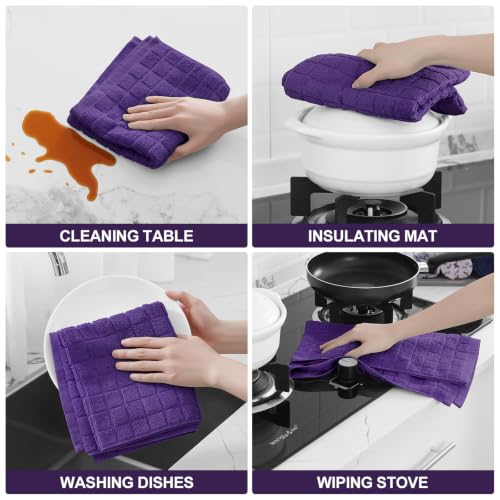 Large Premium Cotton Kitchen Towels 16"x 28" (Purple / 16" X 28" - 12 Pack)