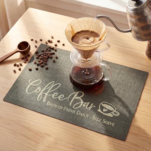 Coffee Bar Mat Set of 2 (12" x 18", Rectangular 2 Pcs / Gray)