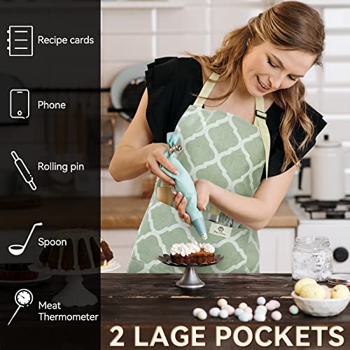 2 Pieces Aprons for Women with Pockets (Grey/Green)