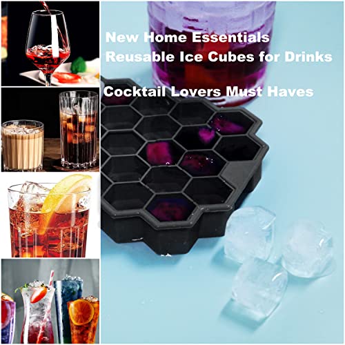 Ice Cube Trays for Freezer with Lid (4 Pack / Black)