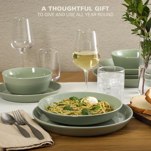 Summer Shades 16 Piece Plates and Bowls Dishes Service for 4 Porcelain Dinnerware Set (Green (Summer Shades) / Service for 4 (16pcs))