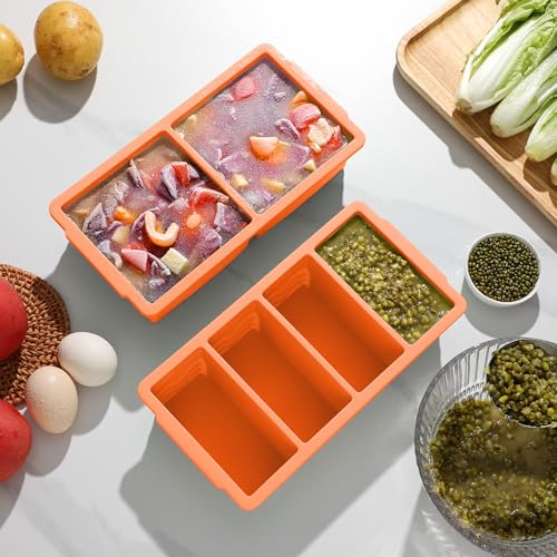 Silicone Freezer Trays with Lid for Soup (Orange)
