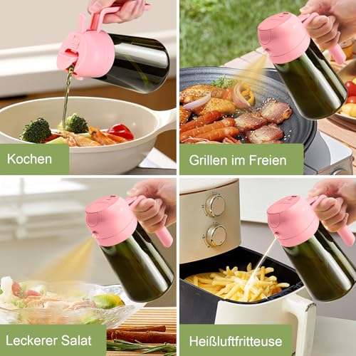 2Pcs 16oz 470ml Dark Green Oil Sprayer for Cooking with Stickers (16_2Pcs Black&Pink)