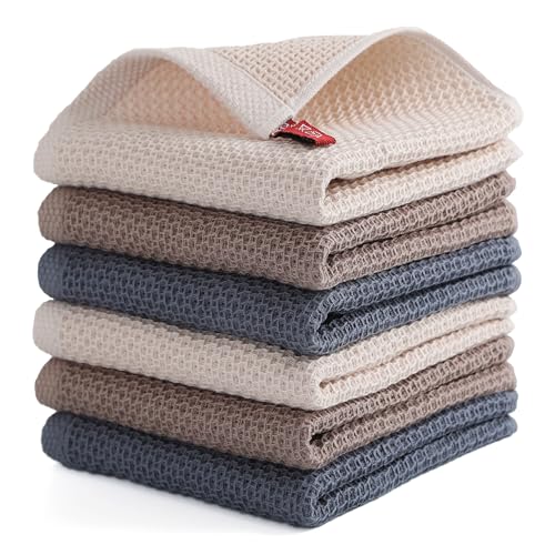 6 Pack Kitchen Dishcloths 100% Cotton (Brown / 12"x12" - 6 pcs)