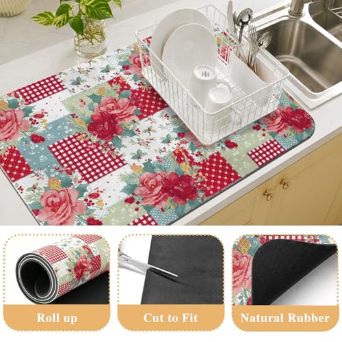 Kitchen Countertop Dish Drying Mat (Flower-2 / 19" x 12")