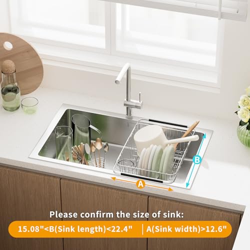 Over Sink Dish Drying Rack for Medium to Large Sink (304 Stainless Steel - 13 dishes)