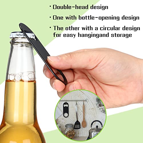 50 Pcs Bottle Openers Stainless Steel Flat Bottle Opener Bulk 3.4 x 1.3 Inches Bartender Beer Key Soda Can Mini Speed for Kitchen (Black)