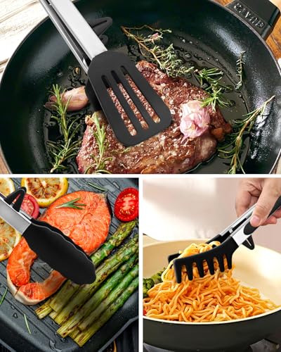 Kitchen Tongs for Cooking (Black / 12 inch)