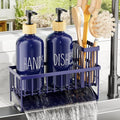 Kitchen Dish Soap Dispenser Set with 2 Pack 16.9oz Amber Glass Bottle and Sponge Holder (Navy Blue Set)