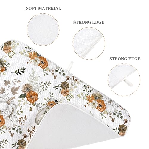 Fall Dish Drying Mat 18 x 24 inch Thanksgiving Autumn Watercolor Pumpkin Maple Leaves Decorative Drying Mats Microfiber Absorbent Dish Washable Draining Mat for Kitchen Counter Decor (18" x 18" / Watercolor Pumpkin)