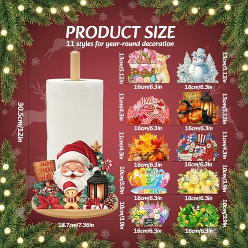 Bamboo Paper Towel Holder with 11 Set Interchangeable Holiday Signs