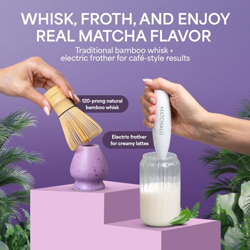 Matcha Whisk Set With Ceramic Matcha Bowl (Purple)