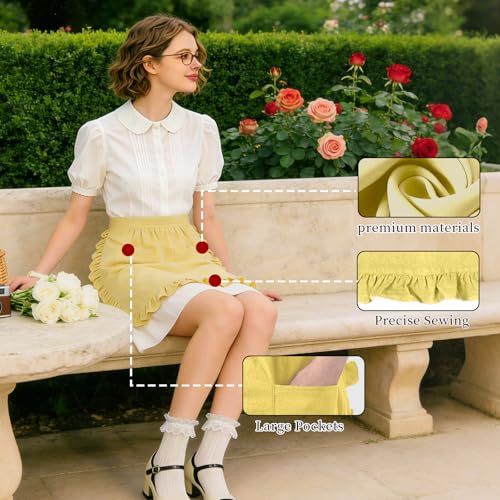 Vintage Maid Apron for Women with Pockets (Yellow)