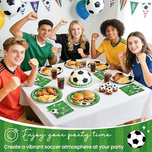 100 Pcs Soccer Paper Plates and Napkins Disposable for Party (Green Soccer 100 Plate Set / 7 & 9-inch Set)