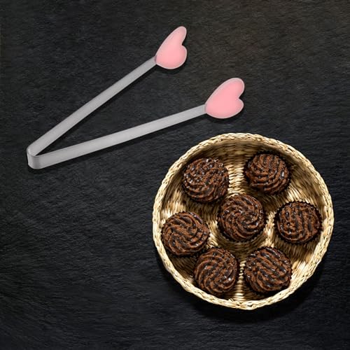 Mini Food Tongs 5.3" Heart Shape Stainless Steel with Silicon Tips Small Cooking Tongs Kitchen Food Tongs Serving Tongs for Cooking Grilling BBQ Barbecue Kitchen (Pink)