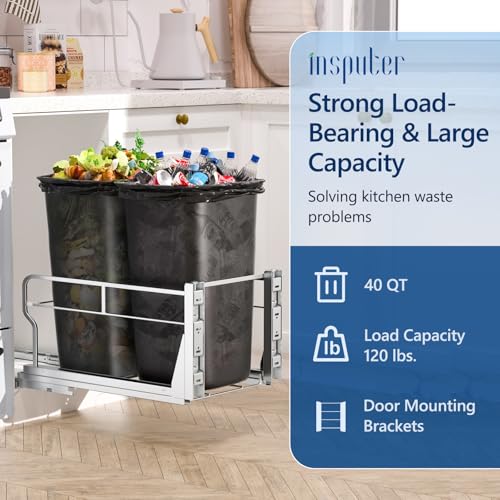 Dual Pull Out Trash Can Under Cabinet with Soft (Double / Silver)