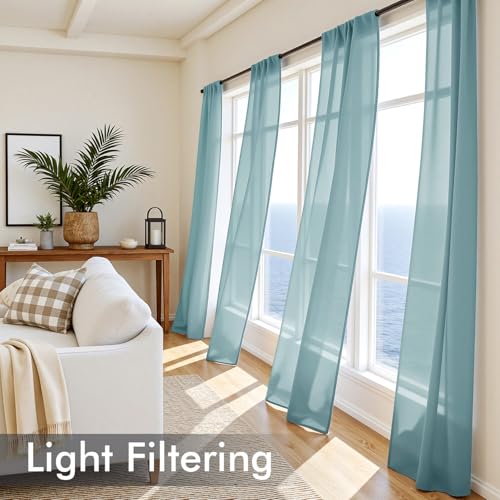 Dusty Blue Sheer Curtains 72 Inches Long 4 Panels 42 x 72 Inches (42"W x 72"L (Pack of 4) / Dusty Blue)