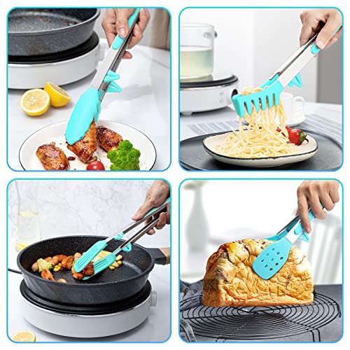 5 Pack Kitchen Tongs for Cooking with Silicone Tip (13 inch / Blue 5Pcs)