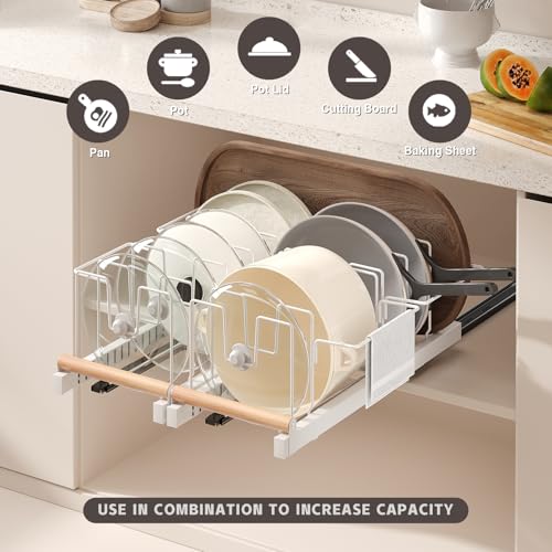 Pull Out Pots and Pans Organizer Under Cabinet (White)