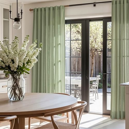 Sage Green Curtains 96 Inches Long for Living Room Sliding Glass Door Semi Sheer Drapes Light Filtering Window Treatments Soft Farmhouse Style Privacy Protect Back Tab (50"W x 96"L (Pack of 2) / Sage Green-new)