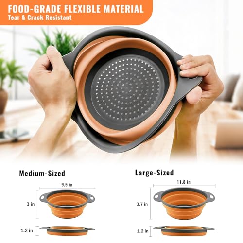 2 Pack Collapsible Silicone Colander with Handle (Orange / Standard)