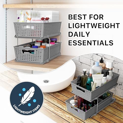 2 Tier Pull Out Sliding Drawer Under Sink Storage (Gray)