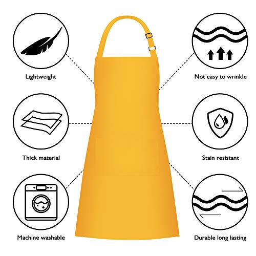 2 Pack Bib Aprons with 2 Pockets Cooking Chef Kitchen Apron for Women Men (Yellow)