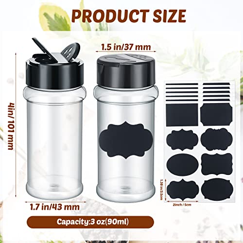 36 Pack 3 oz Clear Plastic Spice Jars with Shaker Lids (Black)