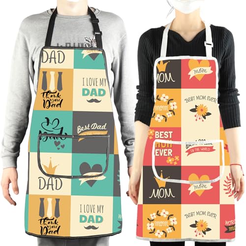 Matching Mom and Dad Aprons New Mommy and Daddy Gift for Couples Anniversary Aprons Dad Cooking Apron for Mom Chef Gift (Mom and Dad Apron-sets)
