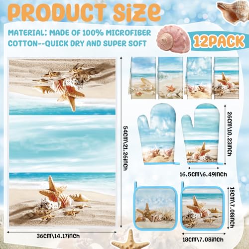 12 Pcs Beach Seashell Kitchen Accessories Set Coastal Style (Beach)