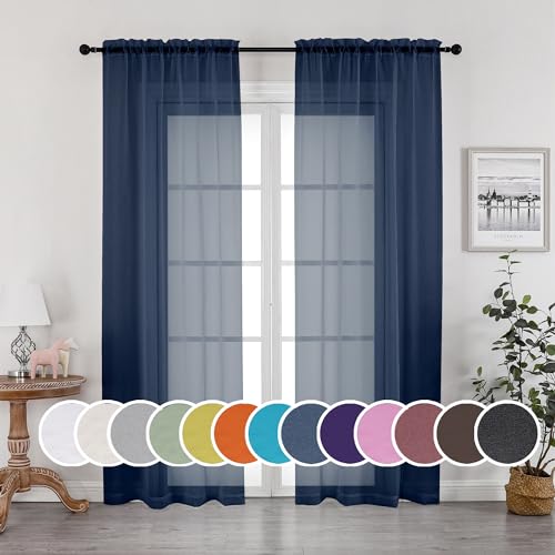 Navy Blue Sheer Curtains 90 Inches Long (Navy Blue / 42"W x 90"L (Pack of 2))