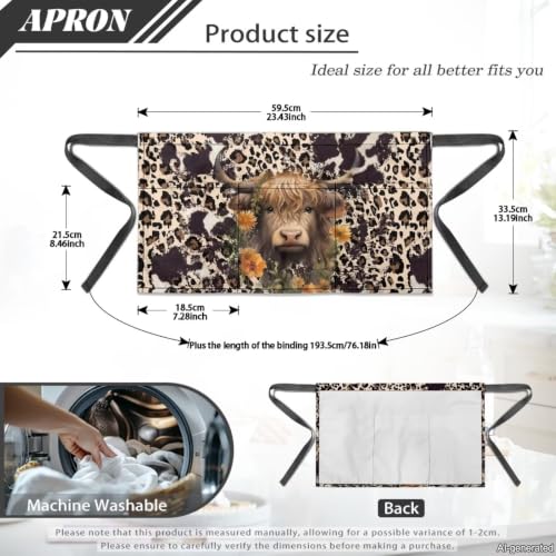 Server Apron with 3 Pockets (Yak and Leopard Print)