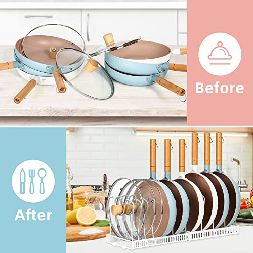 Pot and Pan Lid Organizer Rack for Under Cabinet (White)