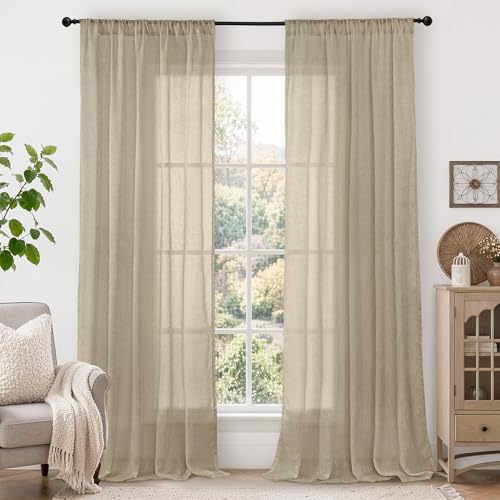96 Inches Long Camel Linen Curtains for Living Room 2 Panels (Camel / 52"W x 96"L (Pack of 2))