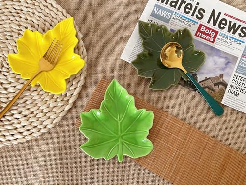 Cute Ceramic Spoon Rest & Holder for Stove Top & Kitchen Counter Ladle Holder Cooking Spoon Coffee Spoon Rest Utensil Rest Spatula Rest (Maple, Spring Green)