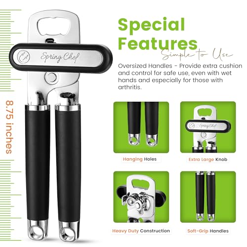 Stainless Steel Manual Can Opener with Soft Grip Handles (Black)