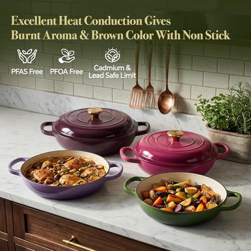 3 Quart Enameled Cast Iron Braiser (Golden Green)