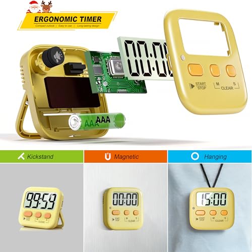 2 Pack Digital Timer for Kids Classroom Kitchen Timers for Cooking (Yellow)