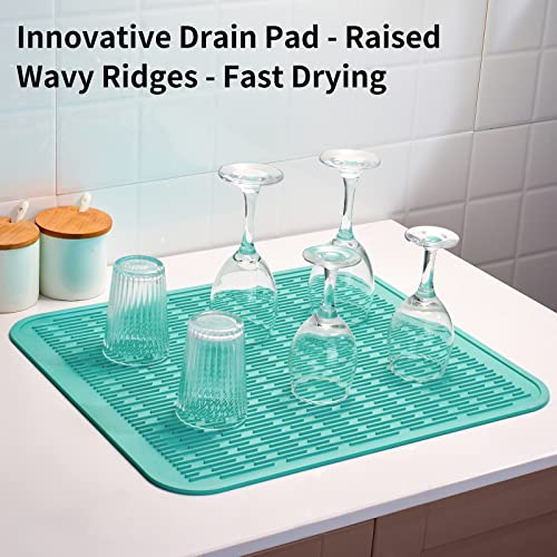 Oversized Silicone Dish Drying Mat for Kitchen (Mint Green / 18" x 16")