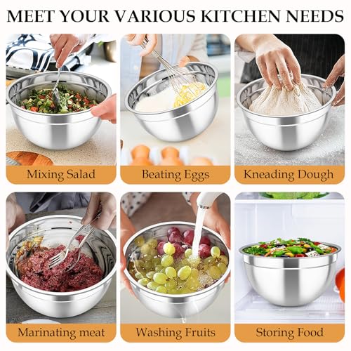 Mixing Bowls Stainless Steel Nesting Salad Bowls Set (Khaki / Airtight Lids)